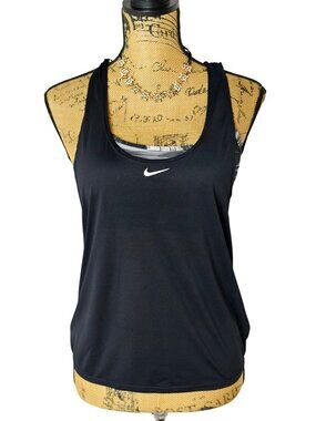 Nike Womens Swim S Tankini Swim Top Black Dri-Fit Shelf Bra Crisscross Back NEW